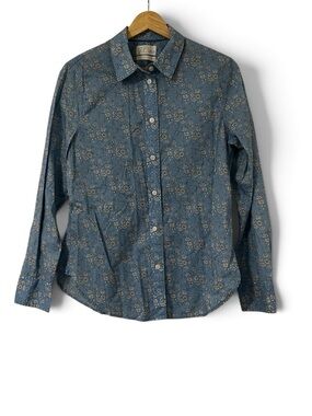 J Crew Liberty Fabric button-front shirt Blue White floral Pattern Size Small